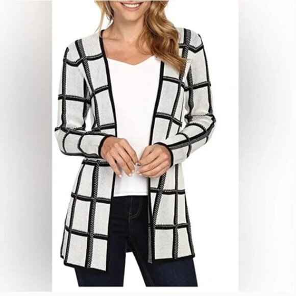 Pendleton Plaid Cardigan Sweater Coat - Black and White - Size M - Picture 1 of 14